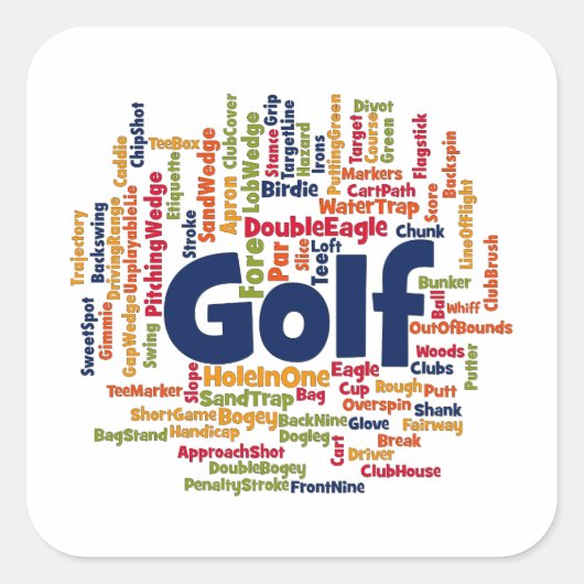 Golf Word Cloud Quadratischer Aufkleber (Vorderseite)