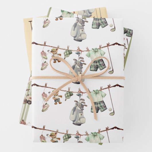 Golf Wrapping Paper Flat Sheet Set 3 Geschenkpapier Set (Beispiel)