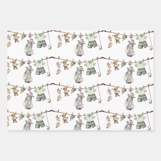 Golf Wrapping Paper Flat Sheet Set 3 Geschenkpapier Set (Vorderseite)
