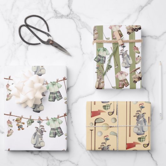 Golf Wrapping Paper Flat Sheet Set 3 Geschenkpapier Set (Vorderseite)