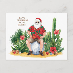 Golf Wüsten-Weihnachtskaktus Weihnachtsmann Golfer Feiertagspostkarte