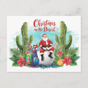 Golf Wüsten-Weihnachtskaktus Weihnachtsmann Golfer Feiertagspostkarte