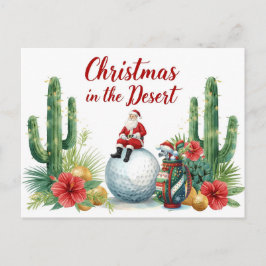 Golf Wüsten-Weihnachtskaktus Weihnachtsmann Golfer Feiertagspostkarte