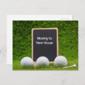 Golf zieht in neues Haus auf Kalkboard auf grün Postkarte (Vorne/Hinten)