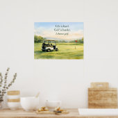 Golf-Zitat mit Golfwagen auf Grün Poster (Küche)
