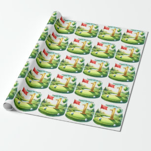 Golf zum 1. Geburtstag einjähriger Golfer mit Zahl Geschenkpapier