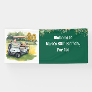Golf zum 80. Geburtstag mit Torte auf dem Platz fü Banner