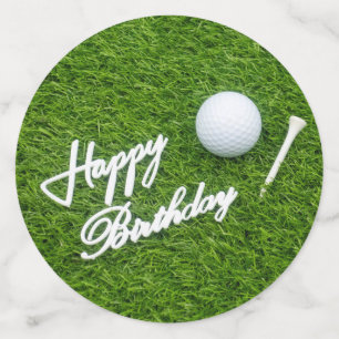 Golf zum Geburtstag mit Ball und Tee auf Grün Konfetti
