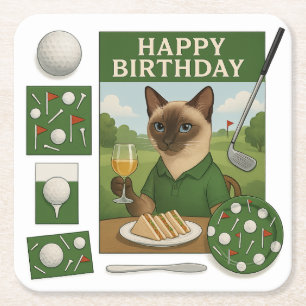 Golf zum Geburtstag Thema für Katzen Liebhaber Rechteckiger Pappuntersetzer