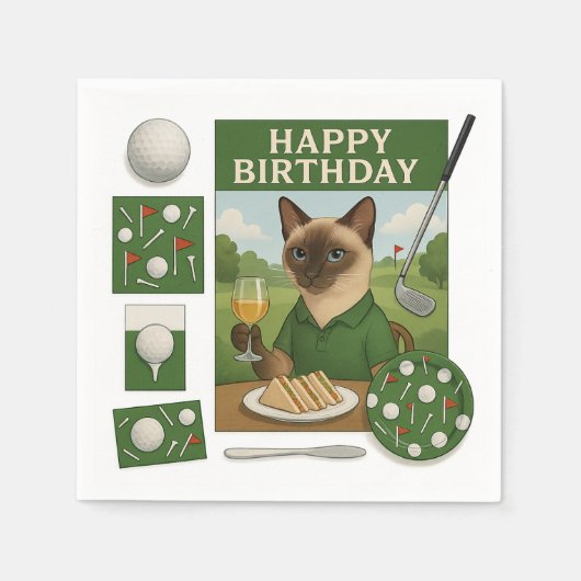 Golf zum Geburtstag Thema für Katzen Liebhaber Serviette (Vorderseite)