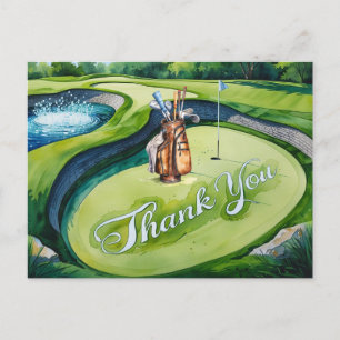 Golfbag auf Golfplatz-Aquarell für Golfer Postkarte