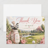 Golfbag auf Golfplatz mit Blumen Dankeskarte (Vorne/Hinten)