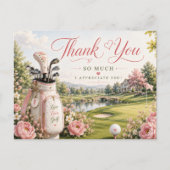 Golfbag auf Golfplatz mit Blumen  Postkarte (Vorderseite)