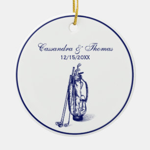 Golfbag und Golfschläger Blau Keramik Ornament