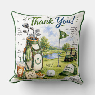 Golfbag und Wagen mit Danke auf Putting Green Kissen