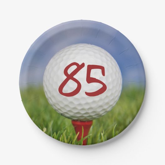 Golfball 85. Geburtstag Pappteller (Vorderseite)