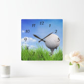 Golfball auf Abschlag Quadratische Wanduhr (Zuhause)