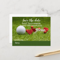 Golfball auf Grün Save the Date für Golfer-Ansage