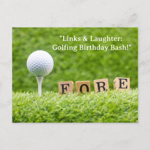 Golfball auf grünem Gras für den Geburtstag eines Postkarte