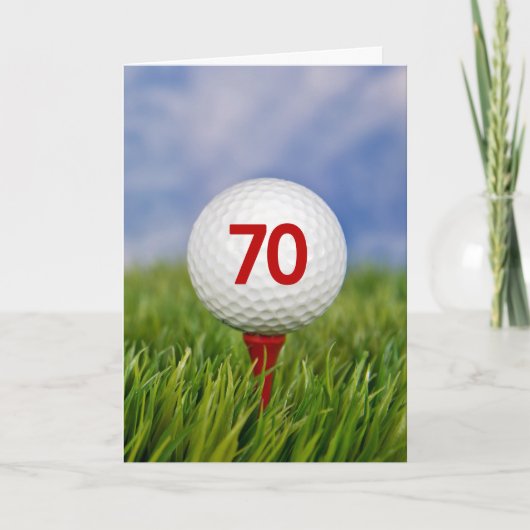 Golfball auf Red T-Shirt, 70. Geburtstag Karte (Vorderseite)