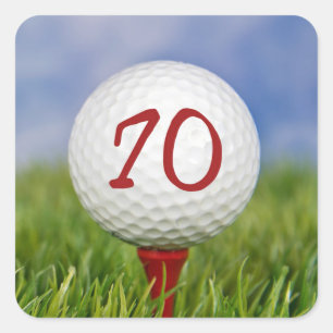 Golfball auf rotem Tee 70. Geburtstag Quadratischer Aufkleber