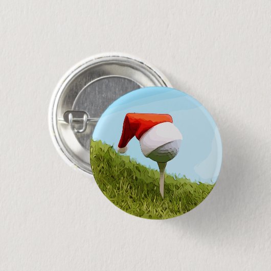 Golfball auf Tee mit Weihnachtsmannmütze für Weihn Button (Vorne & Hinten)