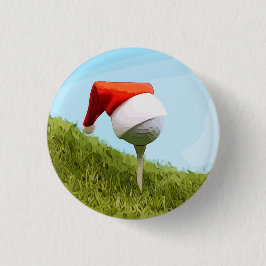 Golfball auf Tee mit Weihnachtsmannmütze für Weihn Button