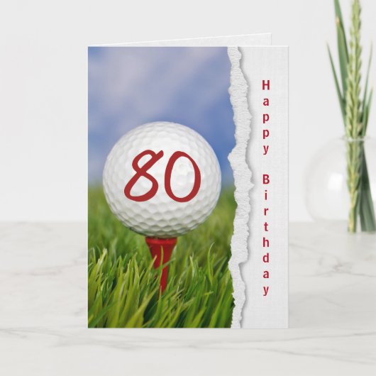 Golfball auf Tee zum 80. Geburtstag Karte (Vorderseite)