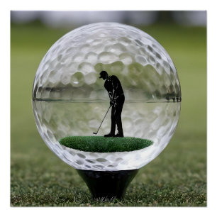 Golfball aus Glas mit Golfspieler darin, Poster