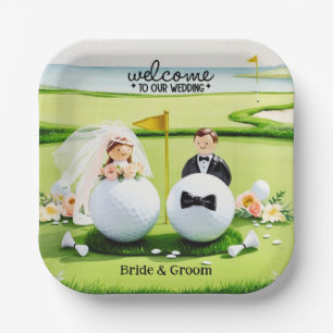 Golfball Bride & Groom Willkommen bei unserer Hoch Pappteller