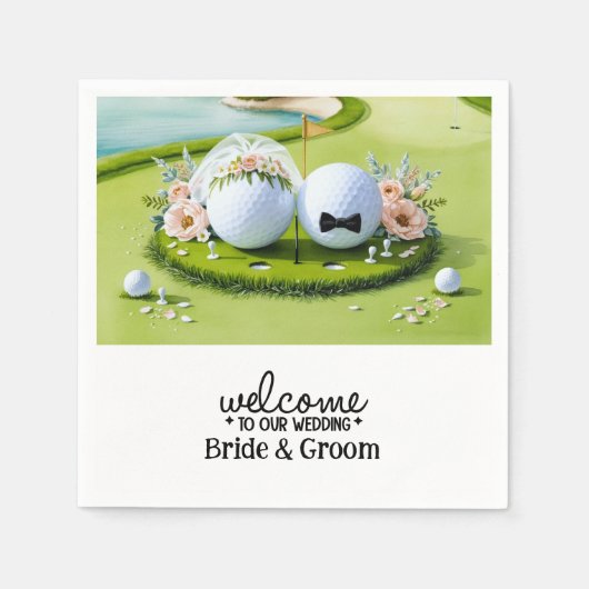 Golfball Bride & Groom Willkommen bei unserer Hoch Serviette (Vorderseite)