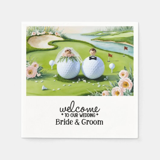 Golfball Bride & Groom Willkommen bei unserer Hoch Serviette (Vorderseite)