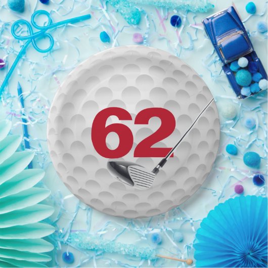 Golfball-Design 62. Geburtstag Pappteller (Party)