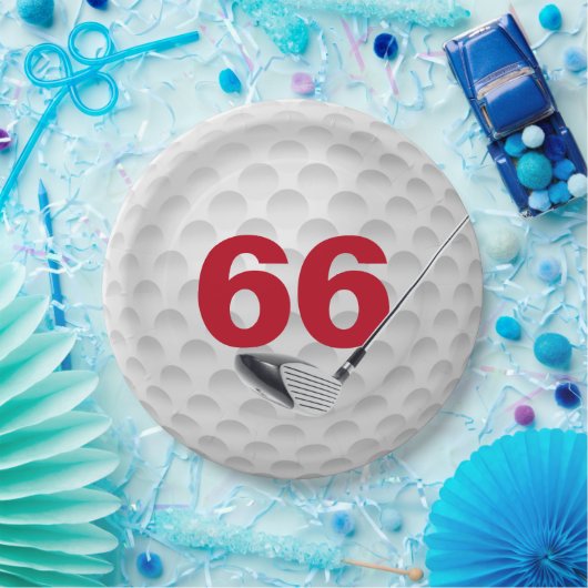 Golfball-Design 66. Geburtstag Pappteller (Party)