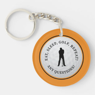 Golfball Golfer Modern Monogram Orange Schwarz Schlüsselanhänger
