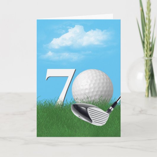 Golfball im Gras, 70. Geburtstag Karte (Vorderseite)