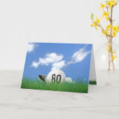 Golfball im Gras, 80. Geburtstag Karte (Gelbe Blume)