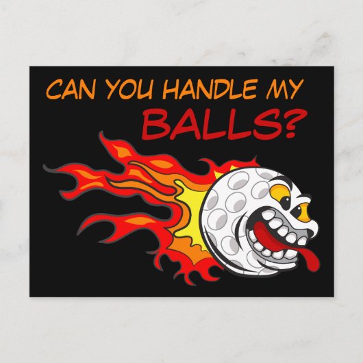 Golfball in Flammen mit einem lustigen Zitat Postkarte (Vorderseite)