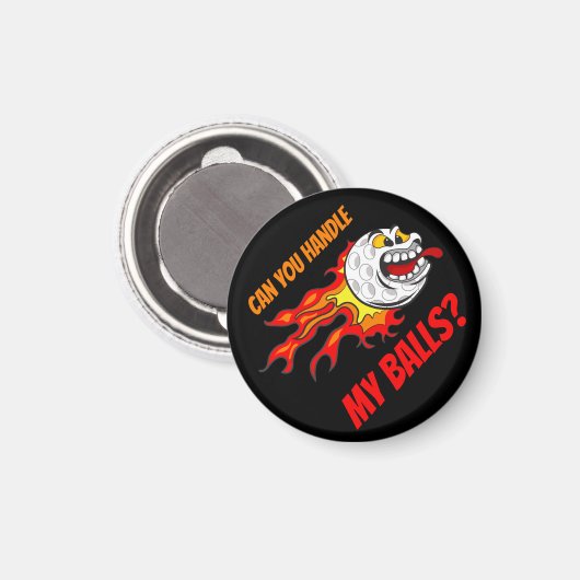 Golfball in Flammen, Schwarz Magnet (Vorderseite/Rückseite)