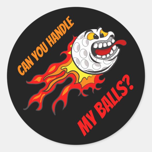 Golfball in Flammen, Schwarz Runder Aufkleber (Vorderseite)