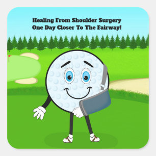 Golfball in Schlinge Lustige Schulteroperation Gut Quadratischer Aufkleber
