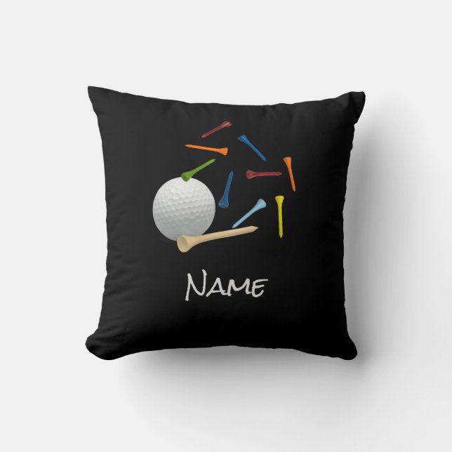 Golfball mit Abschlag auf schwarz für Golfer    Kissen (Vorderseite)