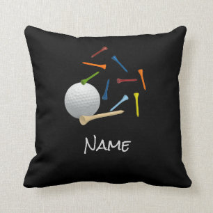 Golfball mit Abschlag auf schwarz für Golfer Kissen