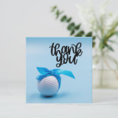 Golfball mit blauem Band Dankeskarte (Stehend Vorderseite)