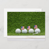 Golfball mit der Flagge Amerikas auf grün Postkarte (Vorne/Hinten)