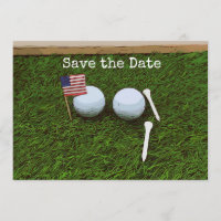 Golfball mit der Flagge Amerikas auf grünem Gras