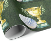 Golfball mit goldener Tasse auf grünem Gras Geschenkpapier (Rolleneckpunkt)
