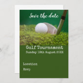 Golfball mit Golfclub Save the Date auf Grün Einladung (Vorne/Hinten)