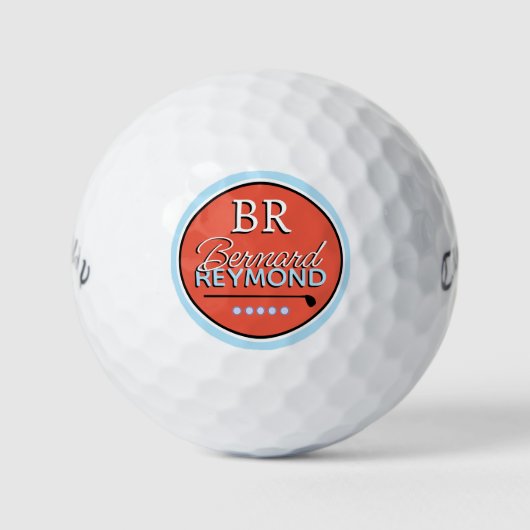 GolfBall mit Name Monogram orange-rot (Vorderseite)