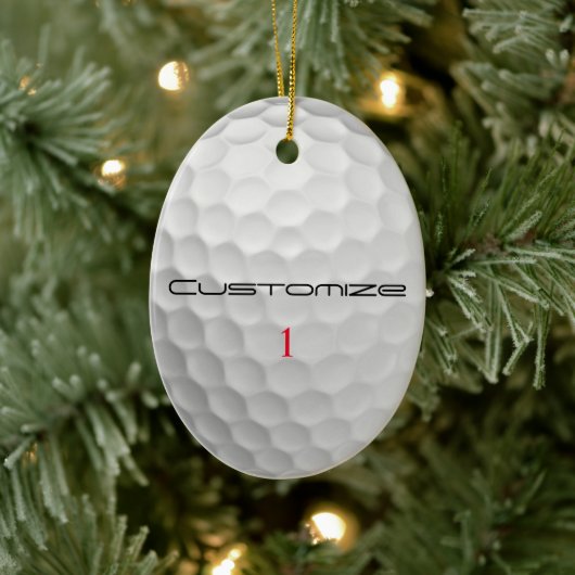 Golfball mit Personalisiertem Text und Nummer Keramik Ornament (Baum)